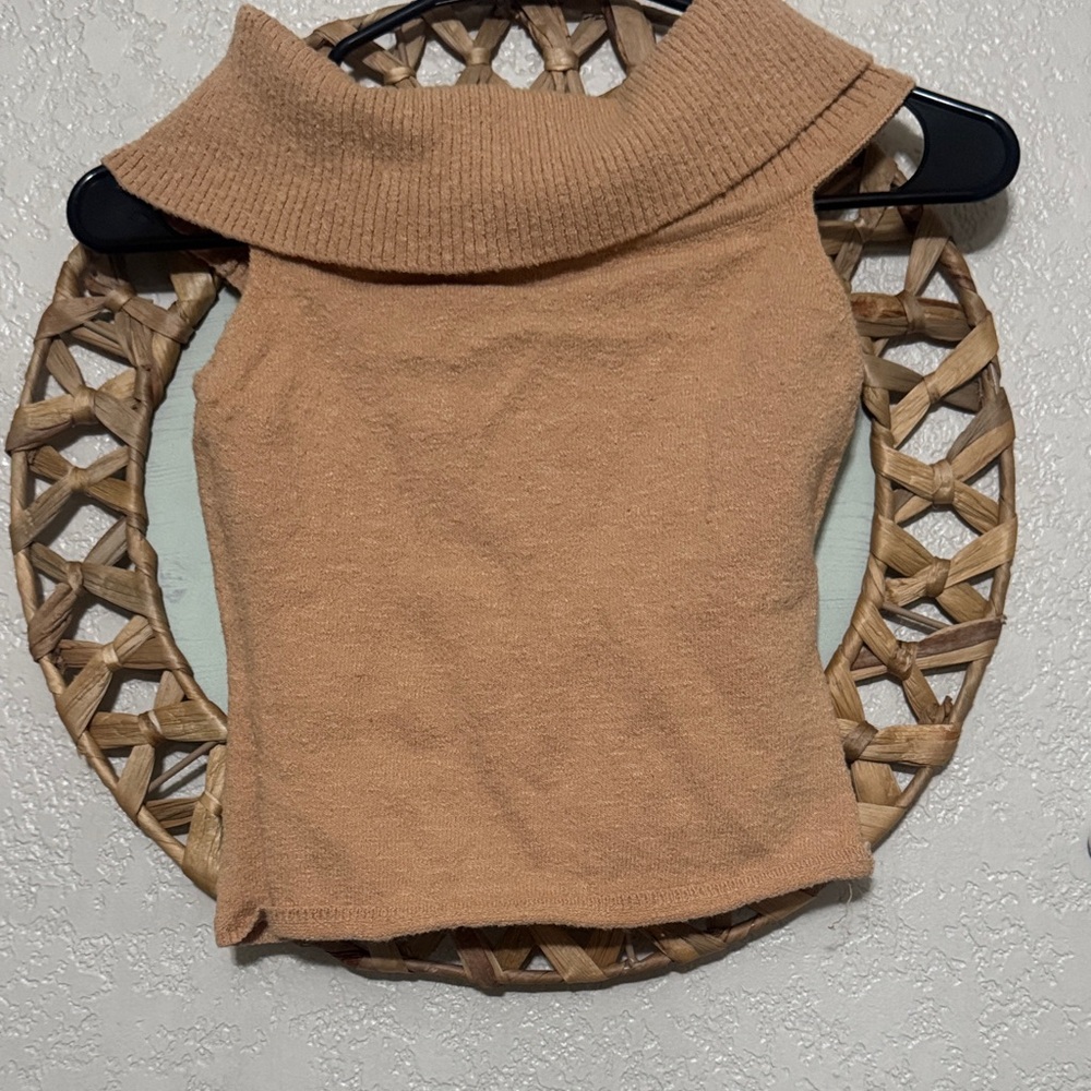 Free People Off-Shoulder Camel Sweater - Picture 3 of 4